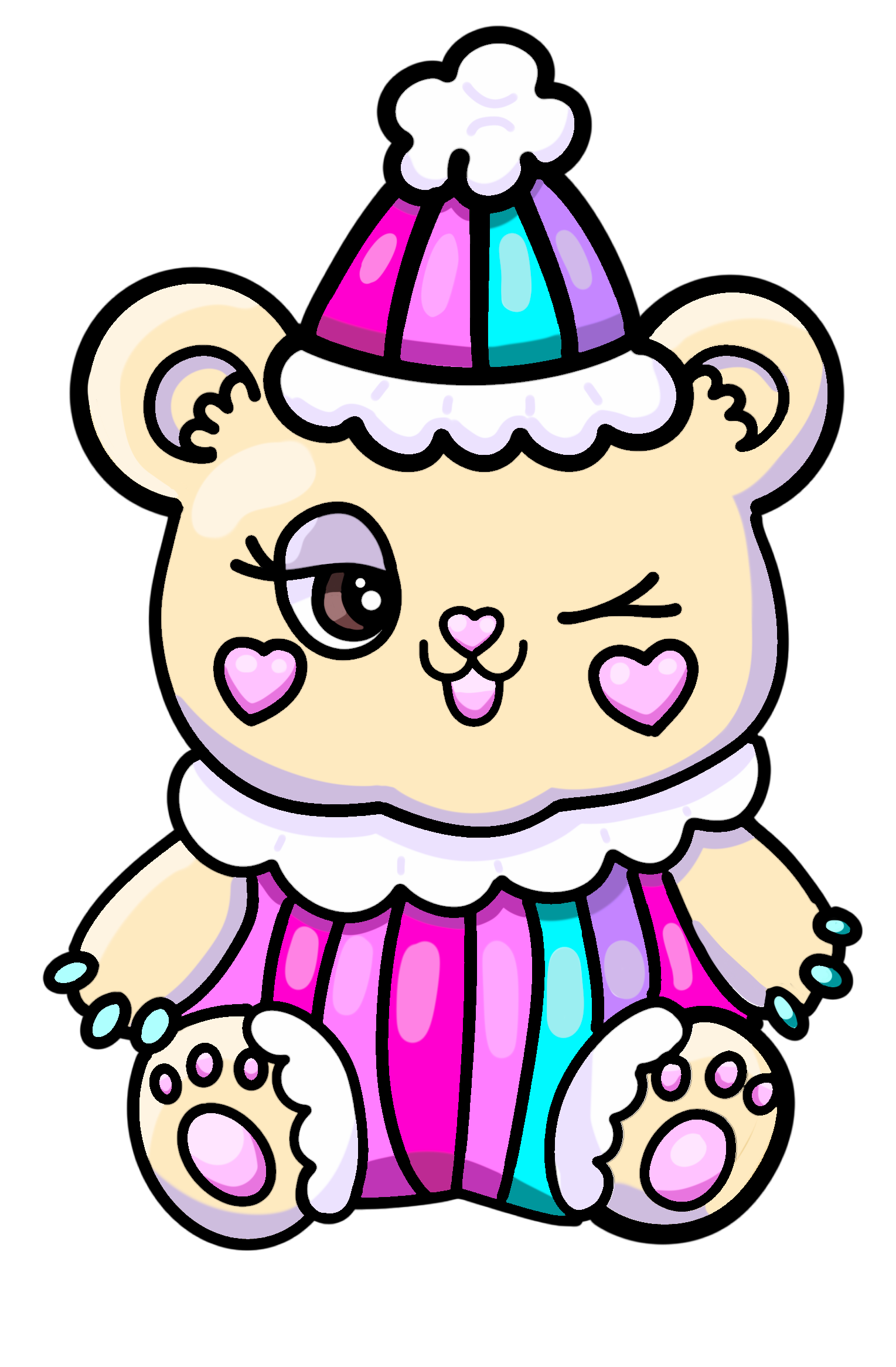 Kawaii bear popcorn shop with shelves full of Bubblegum Claws kettle corn